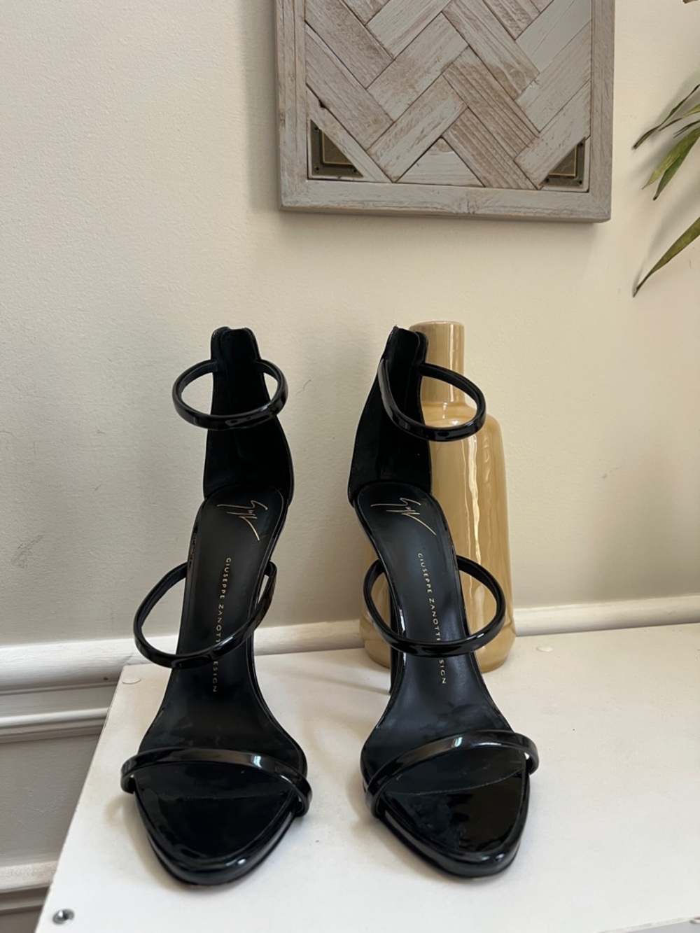 Giuseppe Zanotti Harmony Black Patent Strappy Stiletto Size 10